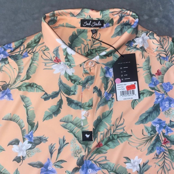 Bad Birdie Other - Bad Birdie Mens 2XL Tropical Floral Print Golf Polo Peach Blue Green NWT Gift